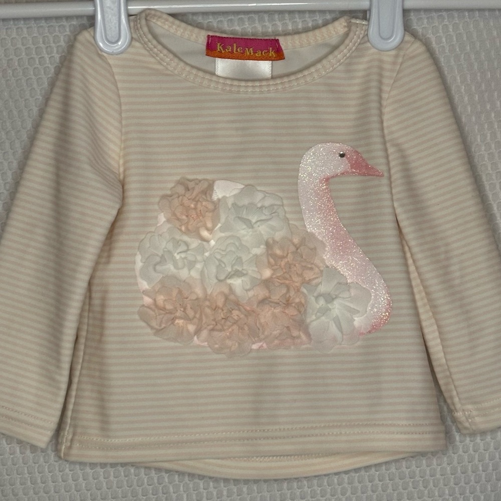 Kate Mack Swan Swimsuit Rashguard Shirt Pink Stripes Glitter 3-6 Months